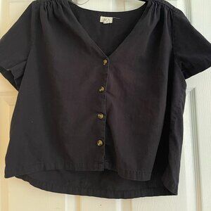 A.N.A Women’s Black V-Neck Button Front Shirt